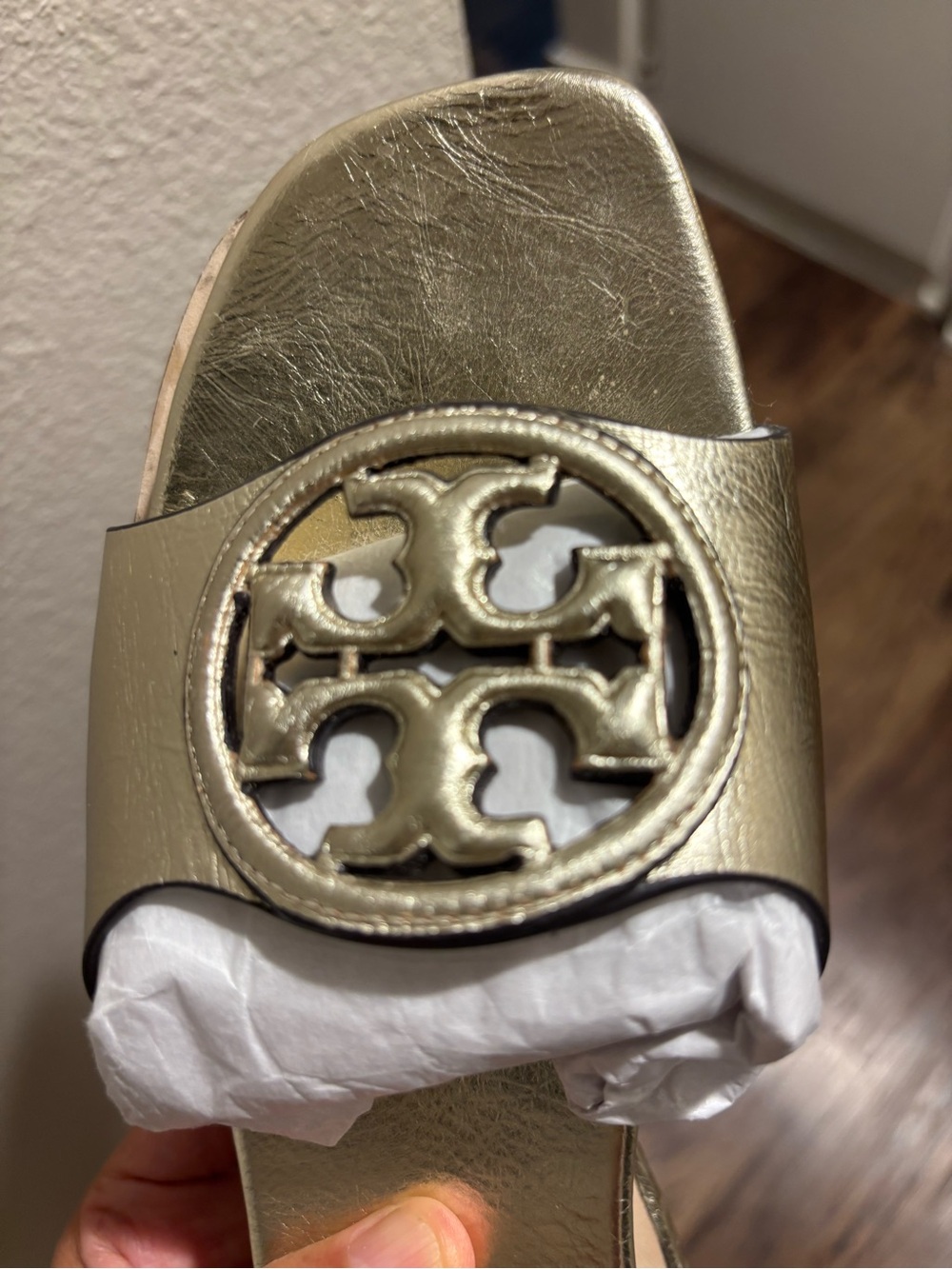 Tory Burch Gold Miller Logo Slide Sandals - Picture 5 of 10